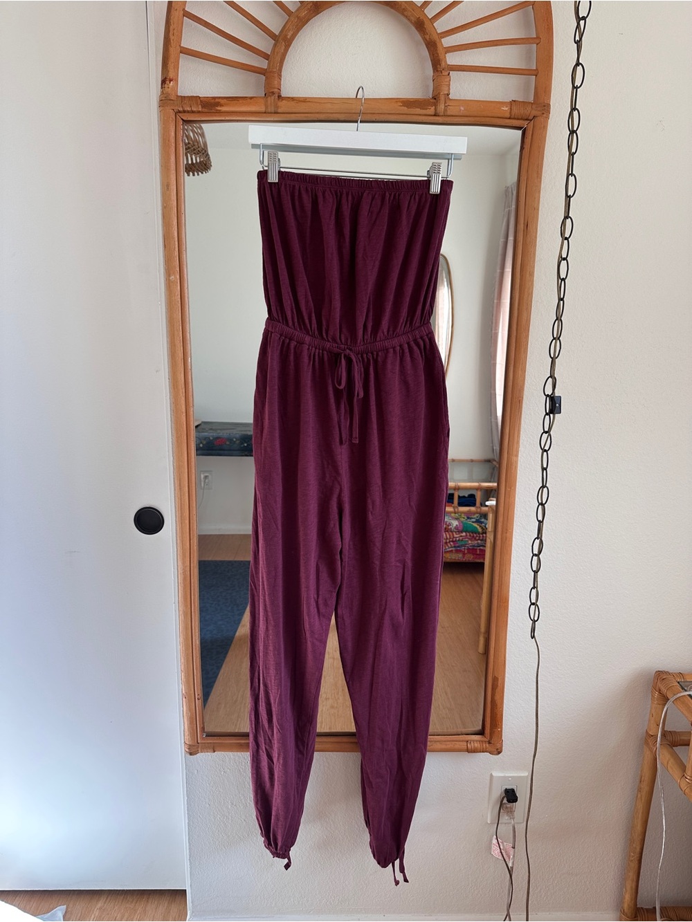 American Eagle Outfitters Strapless Jumpsuit in Burgundy